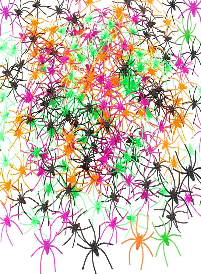 ldyllicStyle Plastic Spiders, 120 PCS Halloween Fake Spider Decorations, 4 Colors Small Realistic Spiders Toy Prank Props for Halloween Home Party Favors Haunted House April Fool's Day Decor Supplies 2 x 1.8 In - Image 1